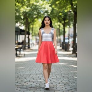 Missky Women Flowy Stripe Sleeveless Mini Summer Dress Stretch Top Size Small